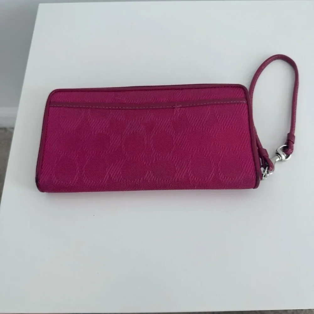 Coach Daisy Signature Large Wallet Jacquard Wristlet Monogram Hot Pink Y2K